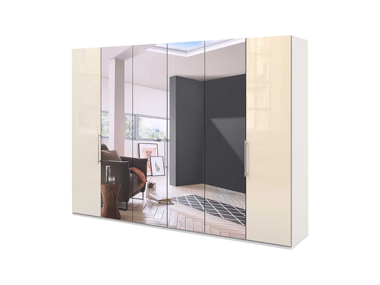 Falttürenkleiderschrank mit Spiegel Cremefarben