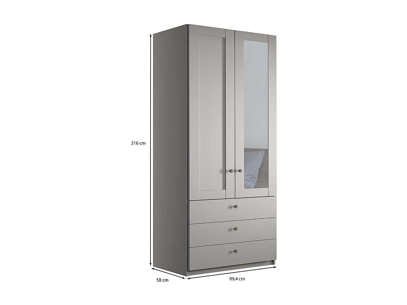 Drehtürenkleiderschrank mit Spiegel in Hellgrau Made in Germany