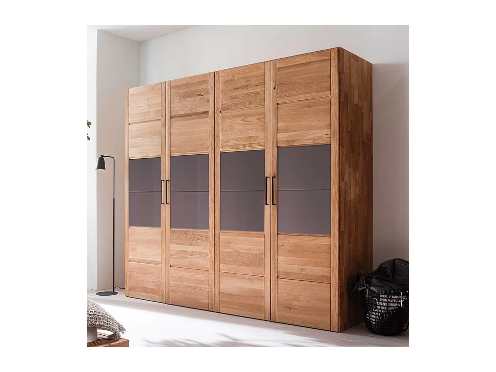 Premium Massivholzschrank aus Wildeiche und Glas 4 Türen