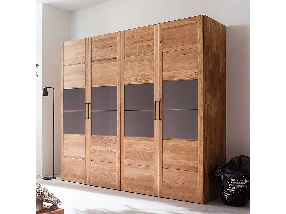 Premium Massivholzschrank aus Wildeiche und Glas 4 Türen