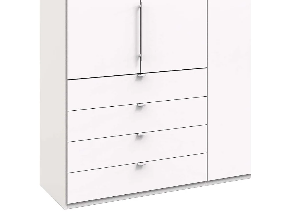 Schlafzimmerkleiderschrank in Weiß drei Falttüren und acht Schubladen