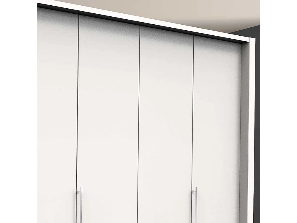 Schlafzimmerkleiderschrank in Weiß drei Falttüren und acht Schubladen
