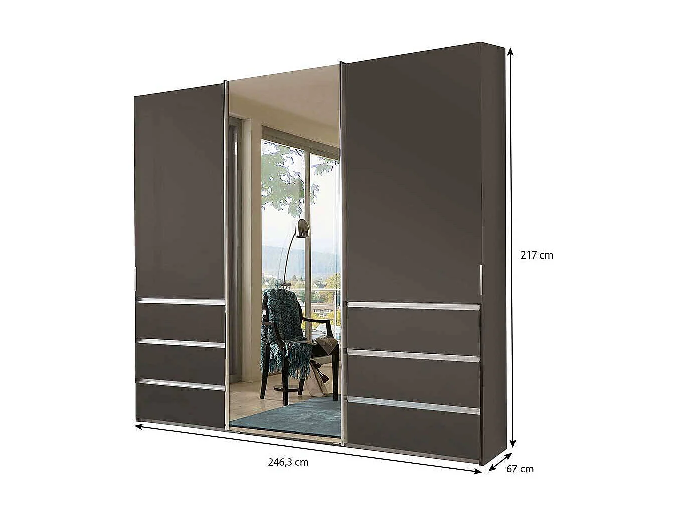 Schiebeschrank braun modern mit Spiegeltür 250 cm breit