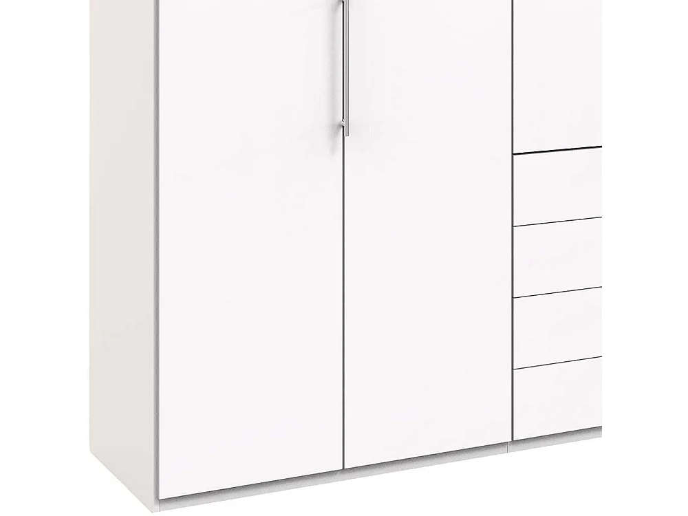 Schlafzimmerkleiderschrank in Weiß drei Falttüren und vier Schubladen