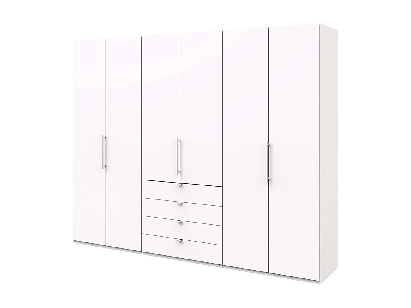 Schlafzimmerkleiderschrank in Weiß drei Falttüren und vier Schubladen