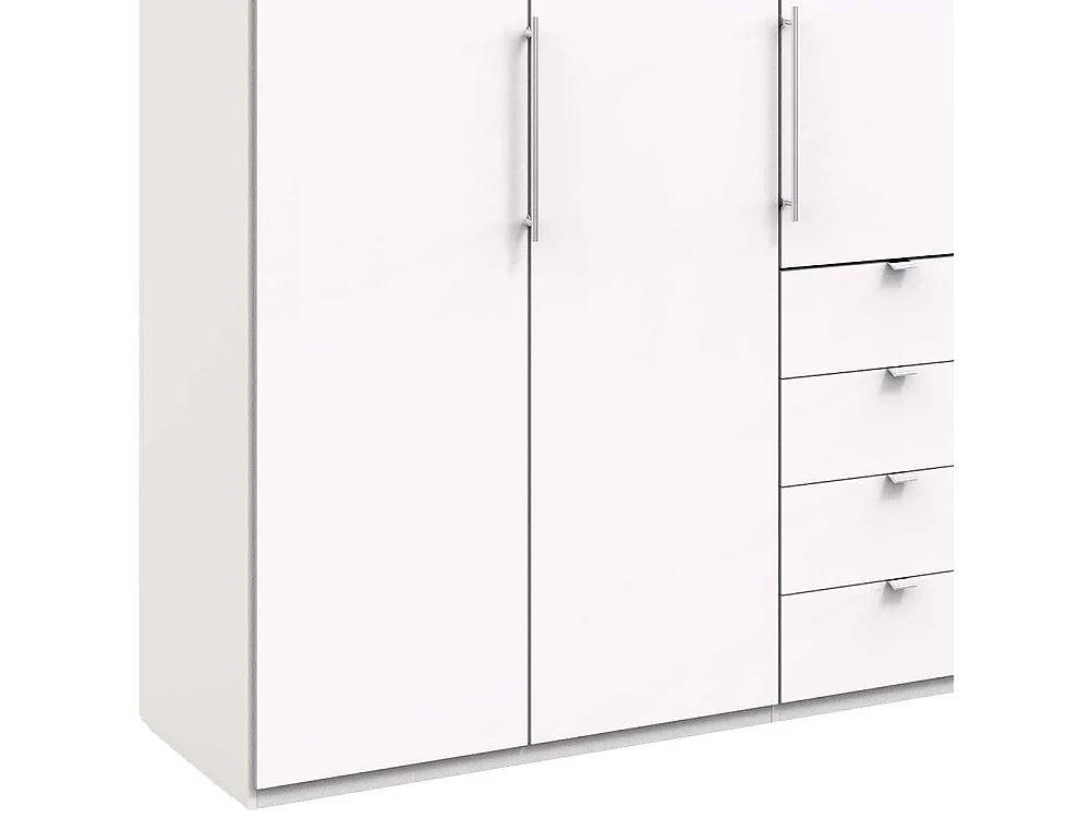 Schlafzimmerkleiderschrank in Weiß Falttüren und vier Schubladen