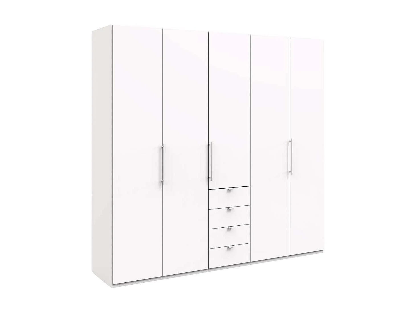 Schlafzimmerkleiderschrank in Weiß Falttüren und vier Schubladen