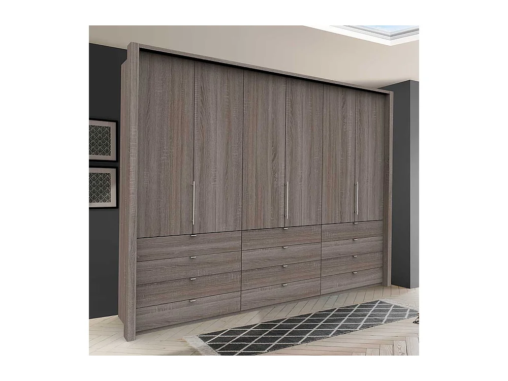 Falttüren Schrank in Eiche Trüffelfarben mit Schubladen