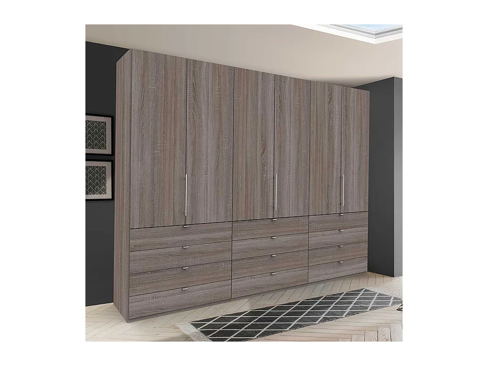 Falttüren Schrank in Eiche Trüffelfarben mit Schubladen