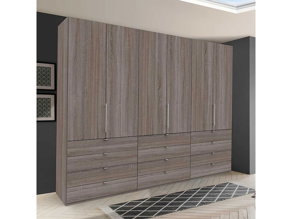 Falttüren Schrank in Eiche Trüffelfarben mit Schubladen