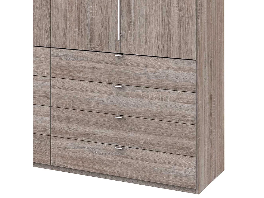 Falttüren Schrank in Eiche Trüffelfarben mit Schubladen