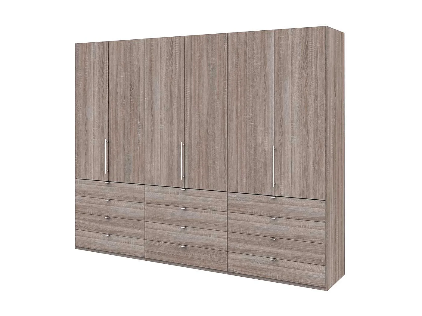 Falttüren Schrank in Eiche Trüffelfarben mit Schubladen