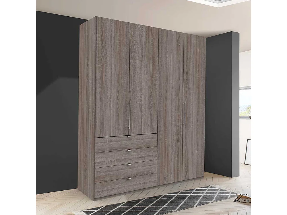 Falttüren Ankleideschrank in Eiche Trüffelfarben 2 türig mit Schubladen