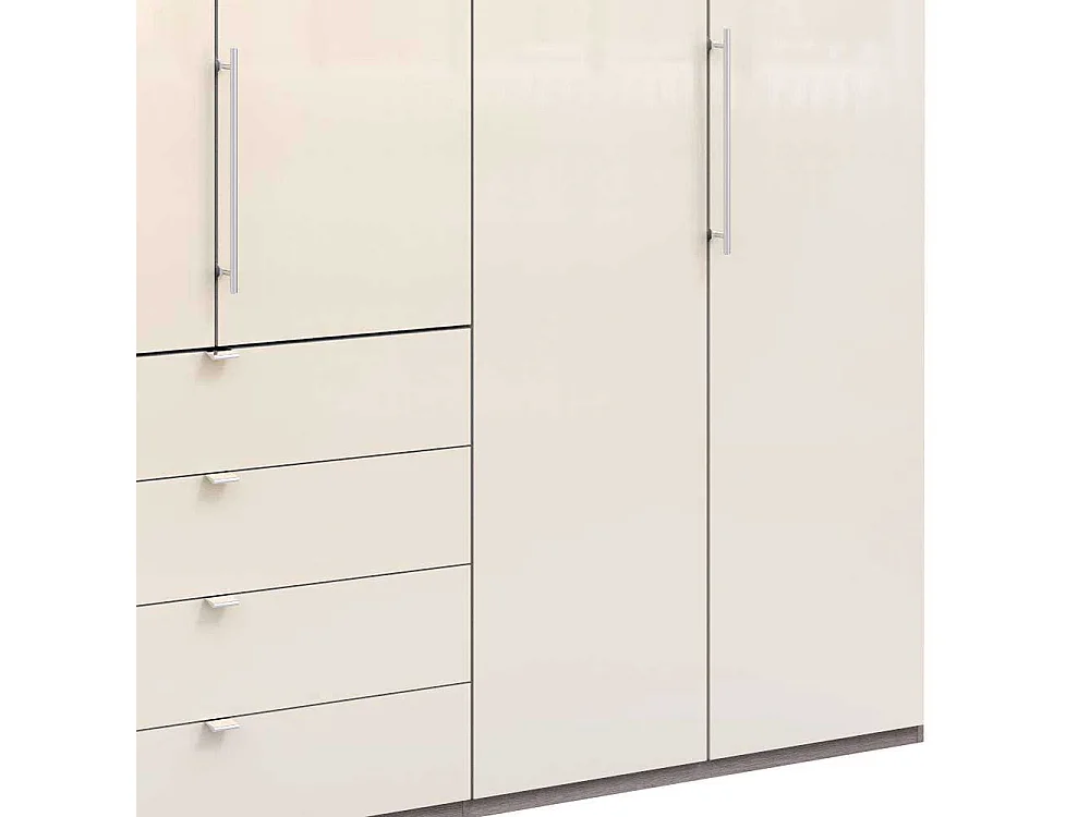 Schlafzimmerkleiderschrank in Beige und Eiche Trüffelfarben glasbeschichtet