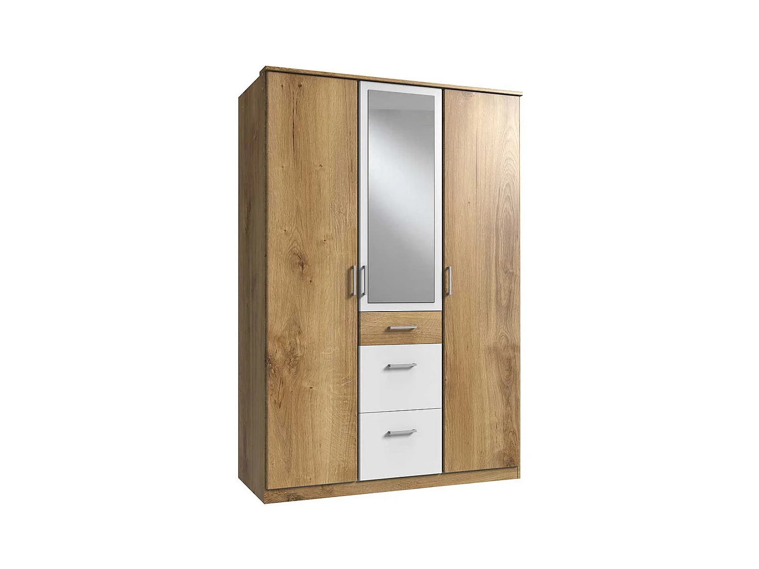 Schrank Holzoptik und Weiß in modernem Design Spiegeltür