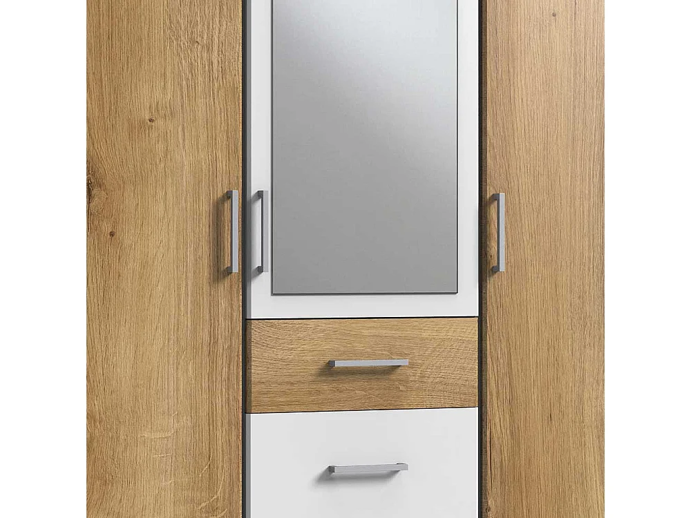 Schrank Holzoptik und Weiß in modernem Design Spiegeltür