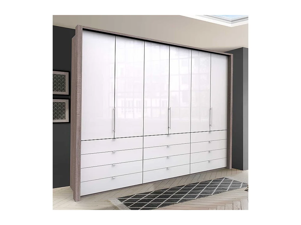 Schlafzimmerkleiderschrank mit Falttüren und Schubladen Weiß Eiche Trüffelfarben