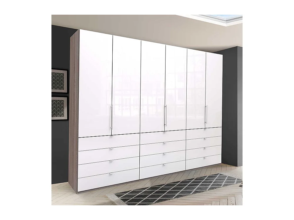 Schlafzimmerkleiderschrank mit Falttüren und Schubladen Weiß Eiche Trüffelfarben