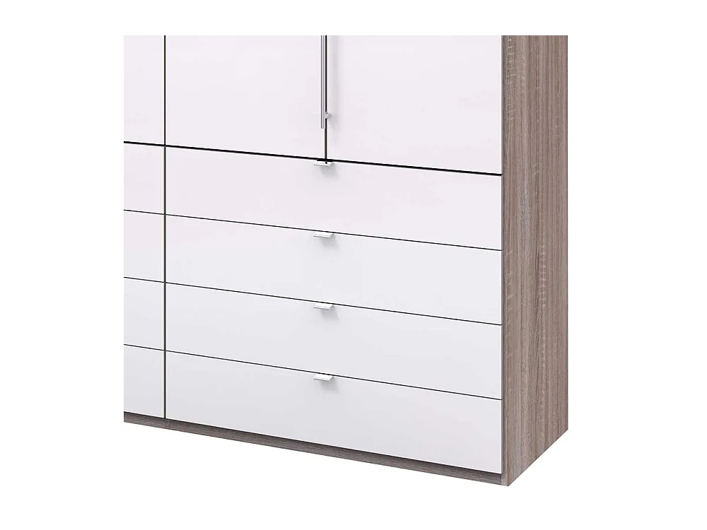 Schlafzimmerkleiderschrank mit Falttüren und Schubladen Weiß Eiche Trüffelfarben