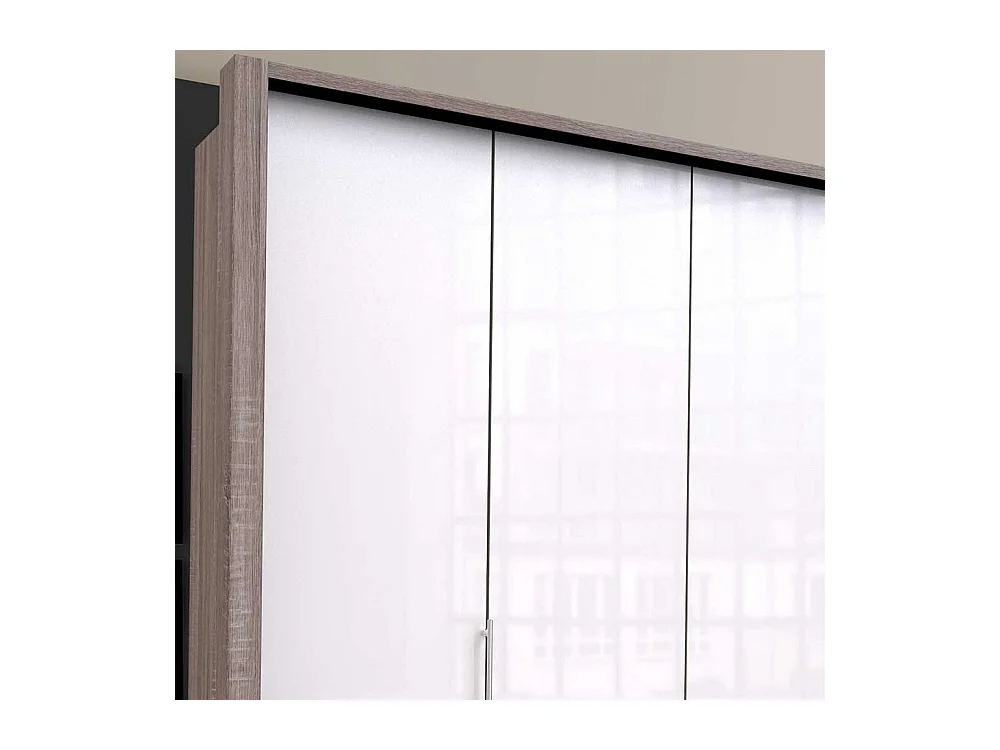 Schlafzimmerkleiderschrank mit Falttüren und Schubladen Weiß Eiche Trüffelfarben