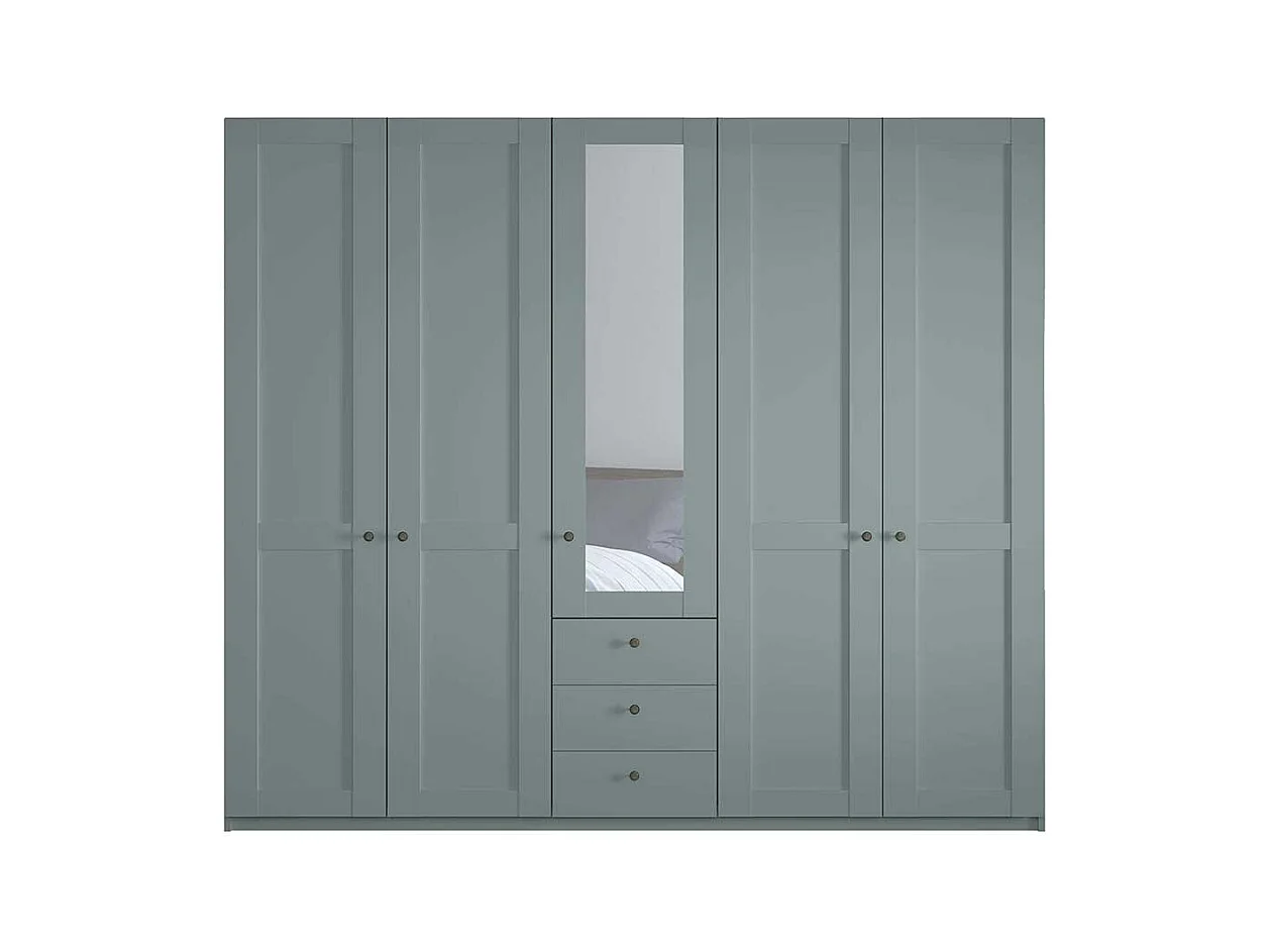 Landhausschlafzimmerschrank mit Spiegel in Graugrün 250 cm breit