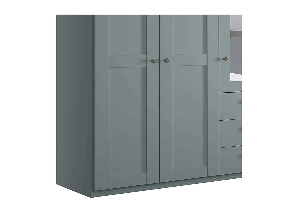 Landhausschlafzimmerschrank mit Spiegel in Graugrün 250 cm breit