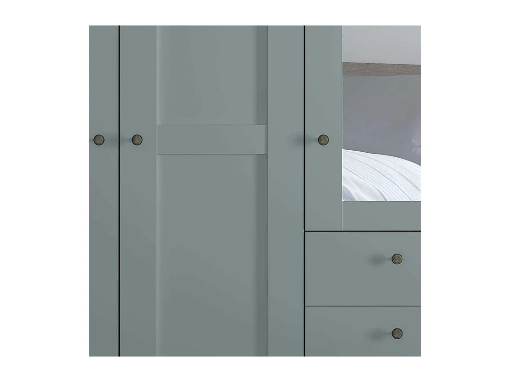 Landhausschlafzimmerschrank mit Spiegel in Graugrün 250 cm breit