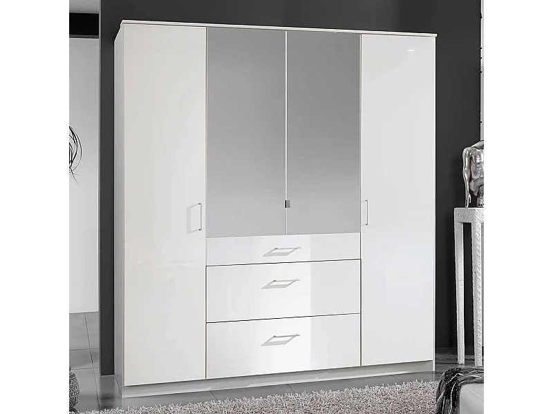 Weißer Schlafzimmerkleiderschrank mit Spiegeltüren drei Schubladen