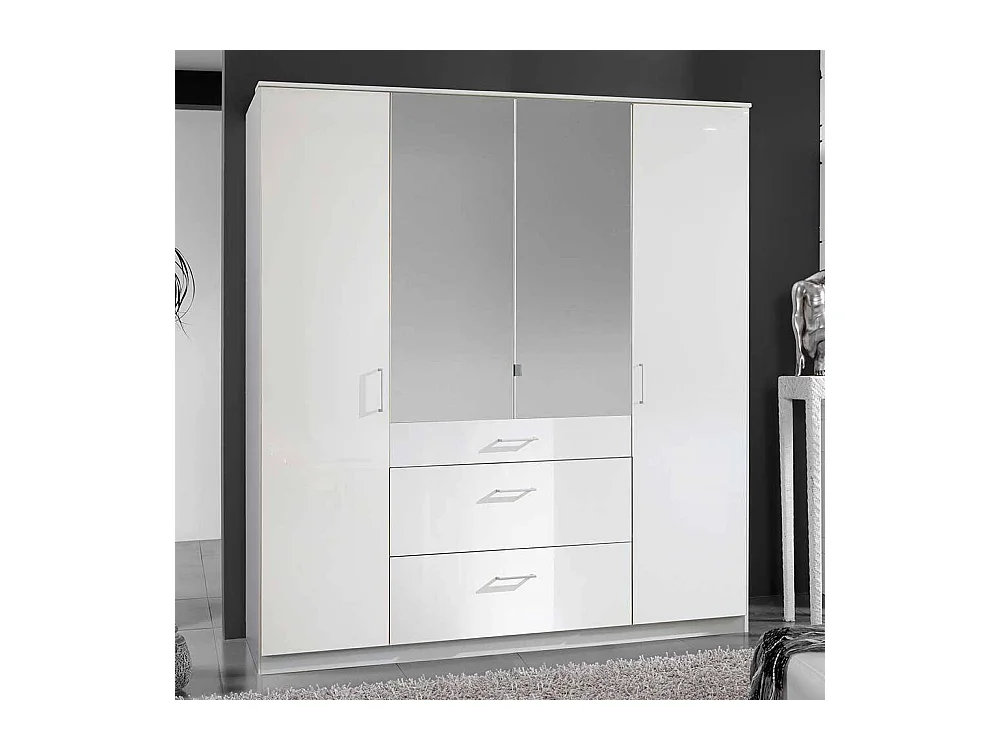 Weißer Schlafzimmerkleiderschrank mit Spiegeltüren drei Schubladen