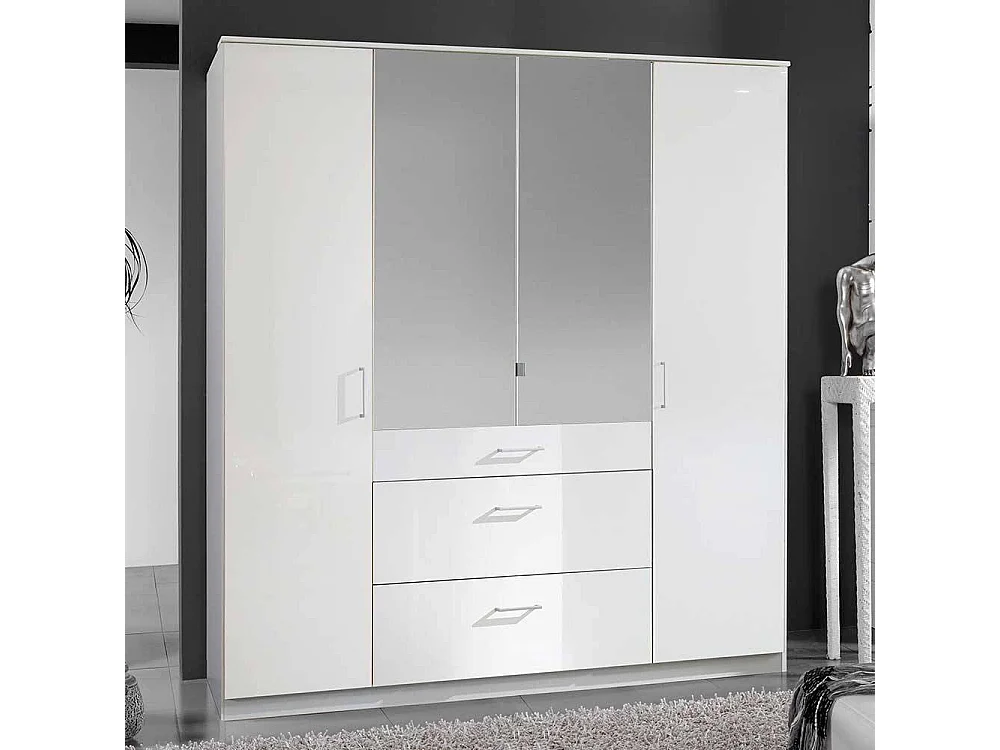 Weißer Schlafzimmerkleiderschrank mit Spiegeltüren drei Schubladen