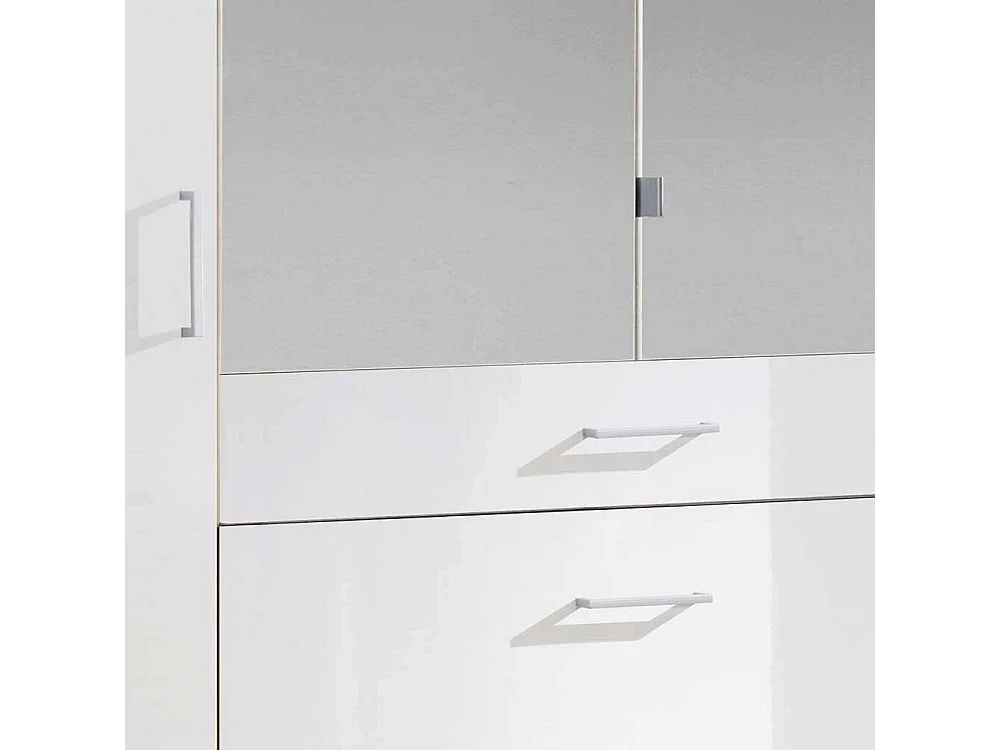 Weißer Schlafzimmerkleiderschrank mit Spiegeltüren drei Schubladen