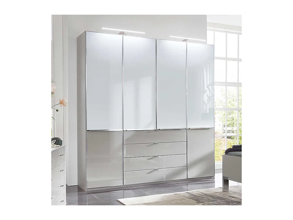 Schlafzimmerkleiderschrank in Weiß und Hellgrau Glas beschichtet