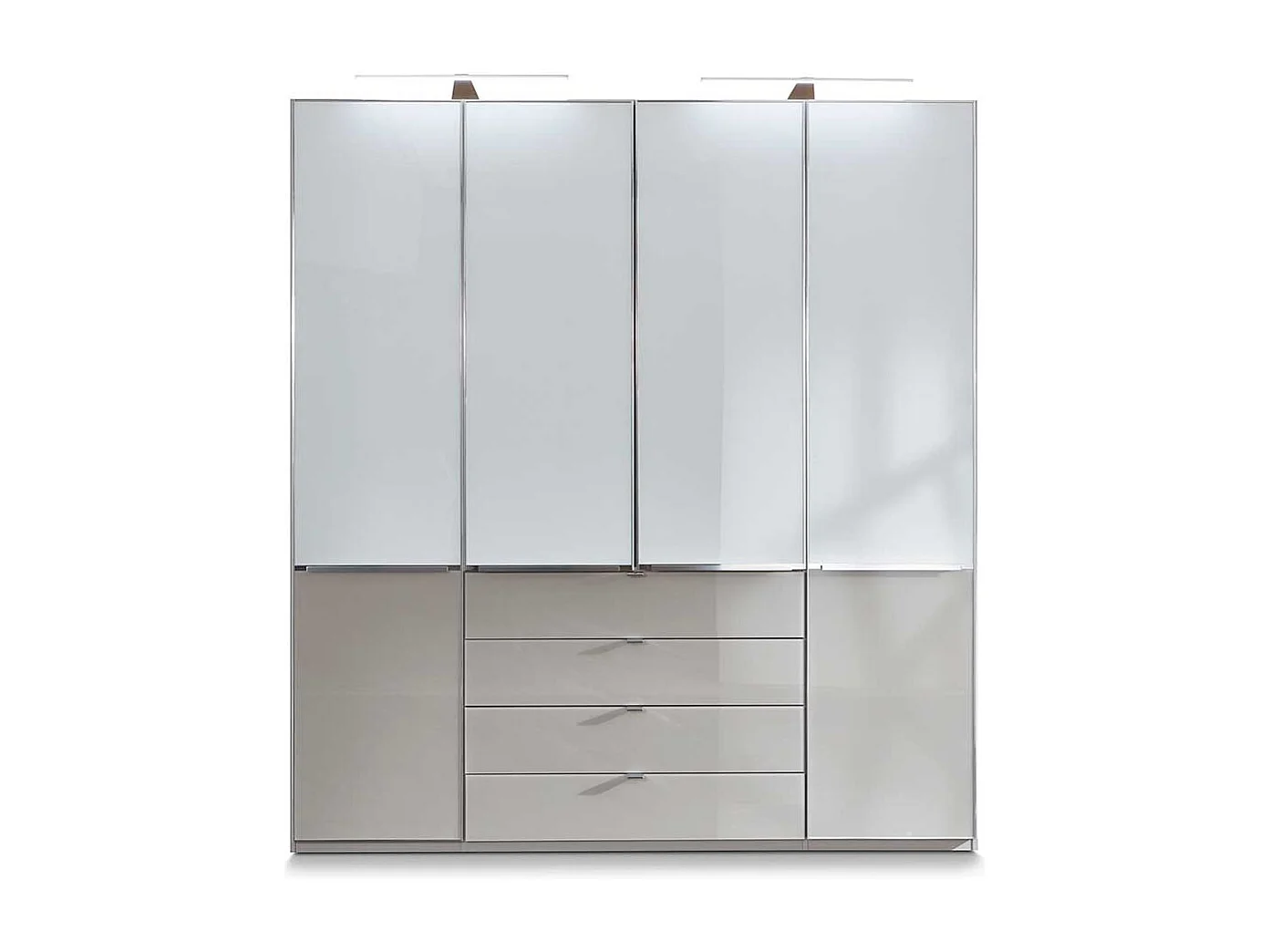 Schlafzimmerkleiderschrank in Weiß und Hellgrau Glas beschichtet