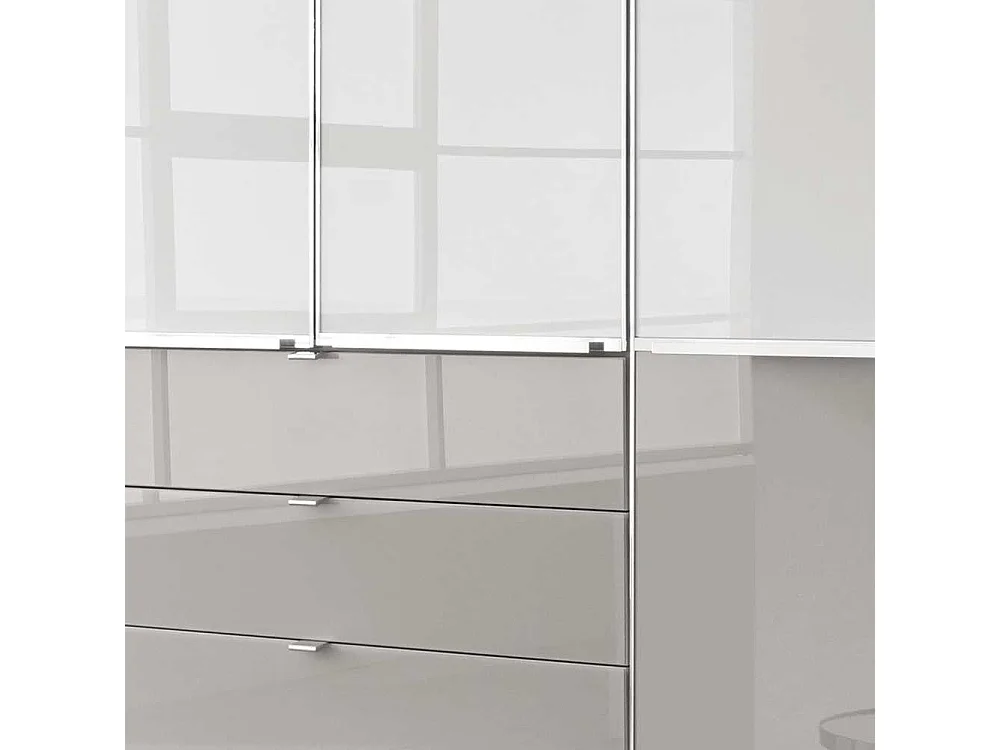 Schlafzimmerkleiderschrank in Weiß und Hellgrau Glas beschichtet