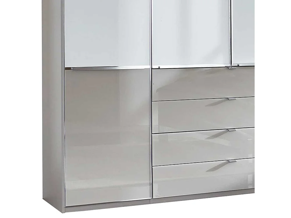 Schlafzimmerkleiderschrank in Weiß und Hellgrau Glas beschichtet