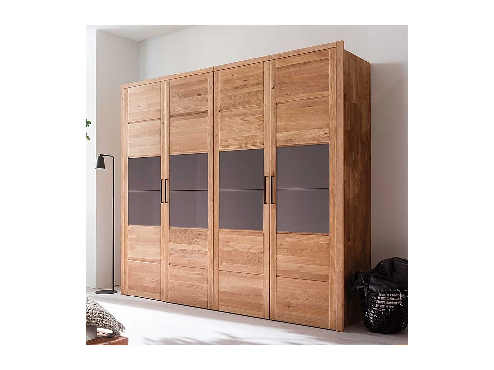 Premium Massivholzschrank aus Wildeiche und Glas 4 Türen