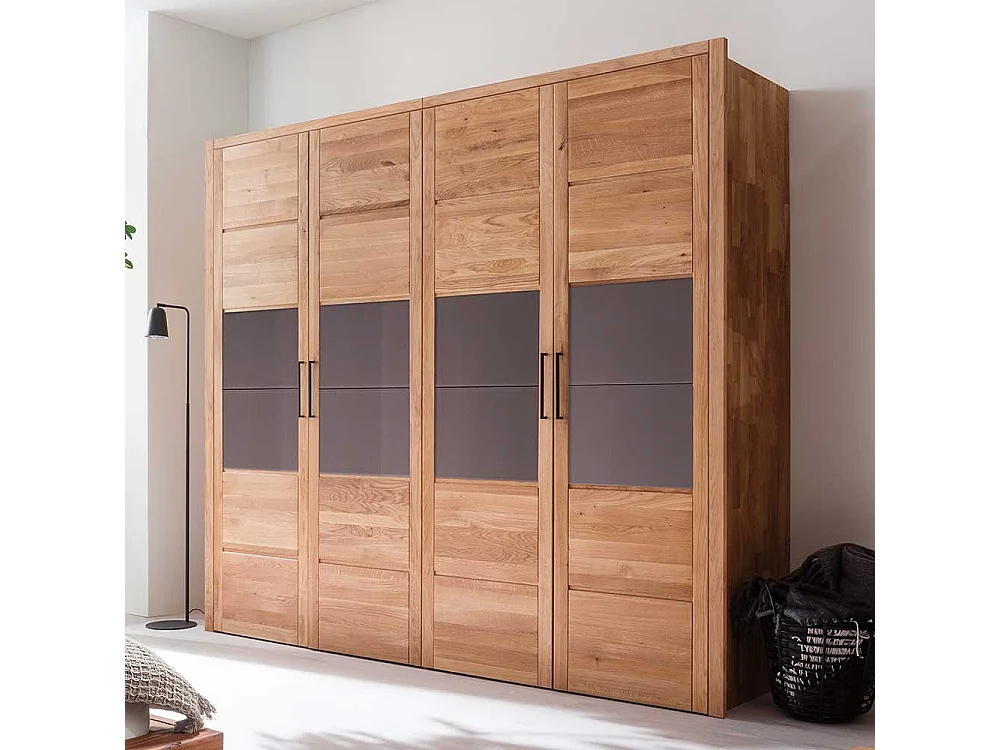 Premium Massivholzschrank aus Wildeiche und Glas 4 Türen