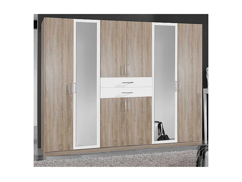 Zweifarbiger Schlafzimmerkleiderschrank mit Spiegeltüren zwei Schubladen