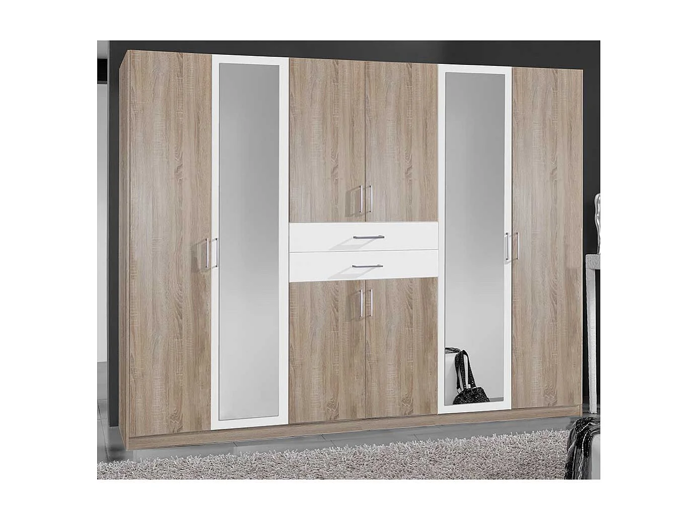 Zweifarbiger Schlafzimmerkleiderschrank mit Spiegeltüren zwei Schubladen