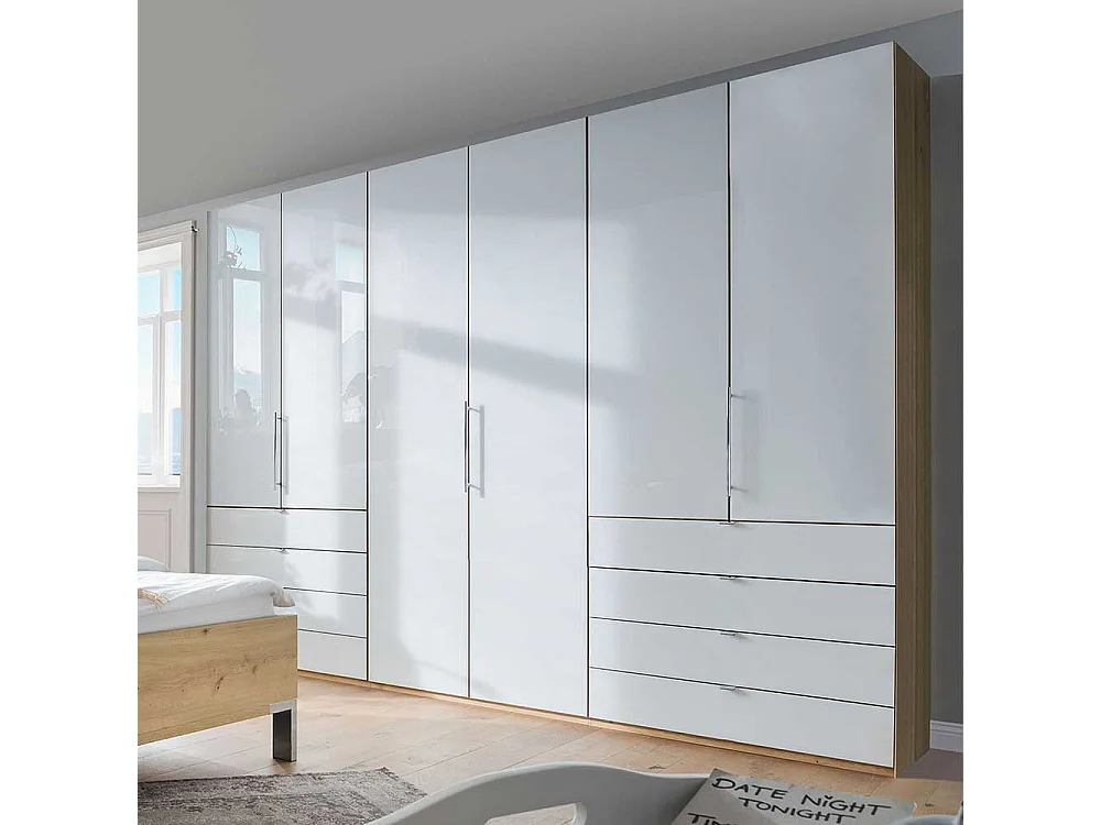 Schlafzimmerkleiderschrank in Weiß und Eiche Bianco Falttüren