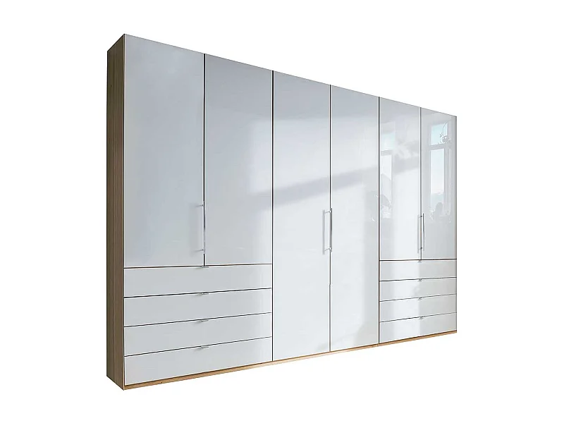 Schlafzimmerkleiderschrank in Weiß und Eiche Bianco Falttüren
