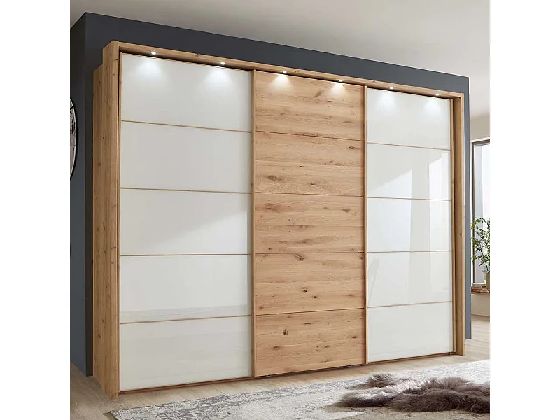 Schiebeschrank in Eiche Bianco Weiß glasbeschichtet