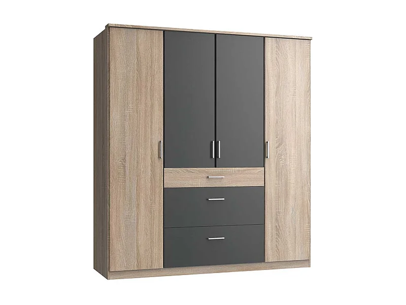 Drehtürenkleiderschrank modern mit drei Schubladen Made in Germany