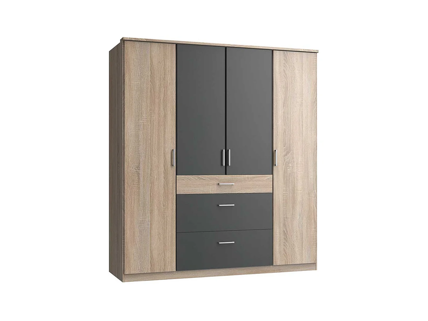 Drehtürenkleiderschrank modern mit drei Schubladen Made in Germany