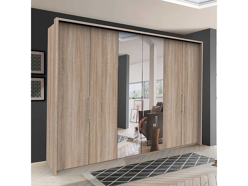 Moderner Spiegel Schrank mit Falttüren Eiche Sägerau