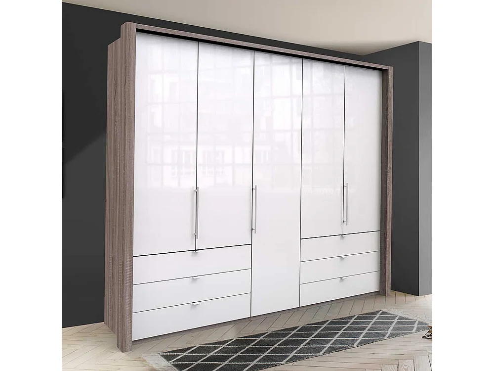 Gleittüren Schrank in Weiß Eiche Trüffelfarben