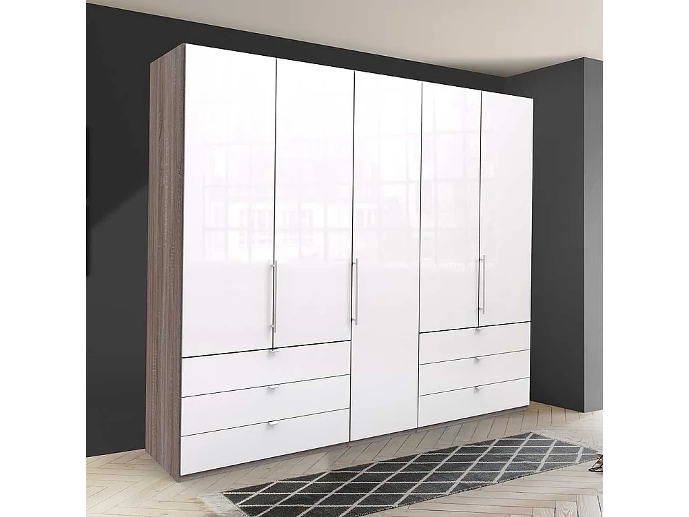 Gleittüren Schrank in Weiß Eiche Trüffelfarben