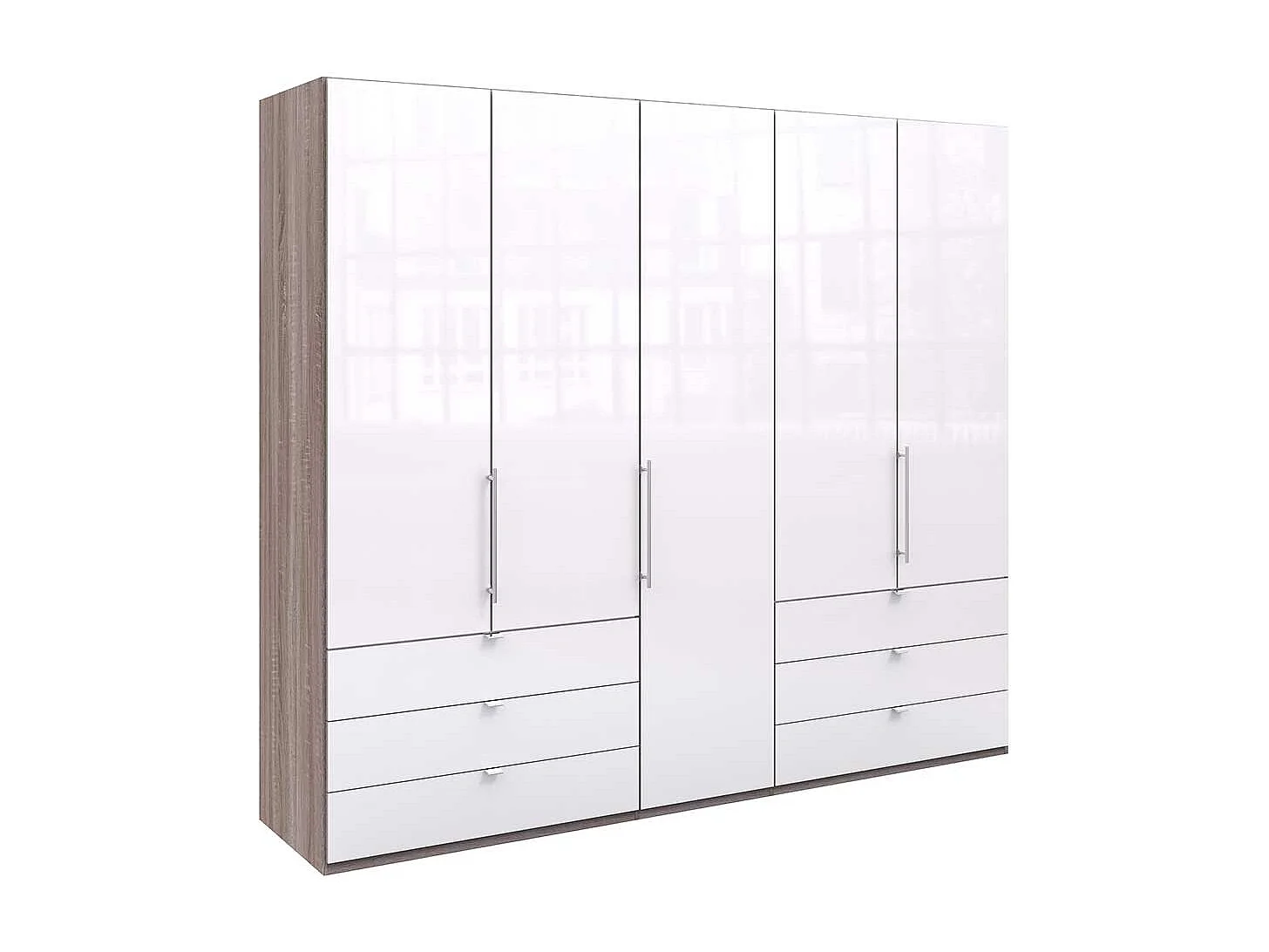 Gleittüren Schrank in Weiß Eiche Trüffelfarben