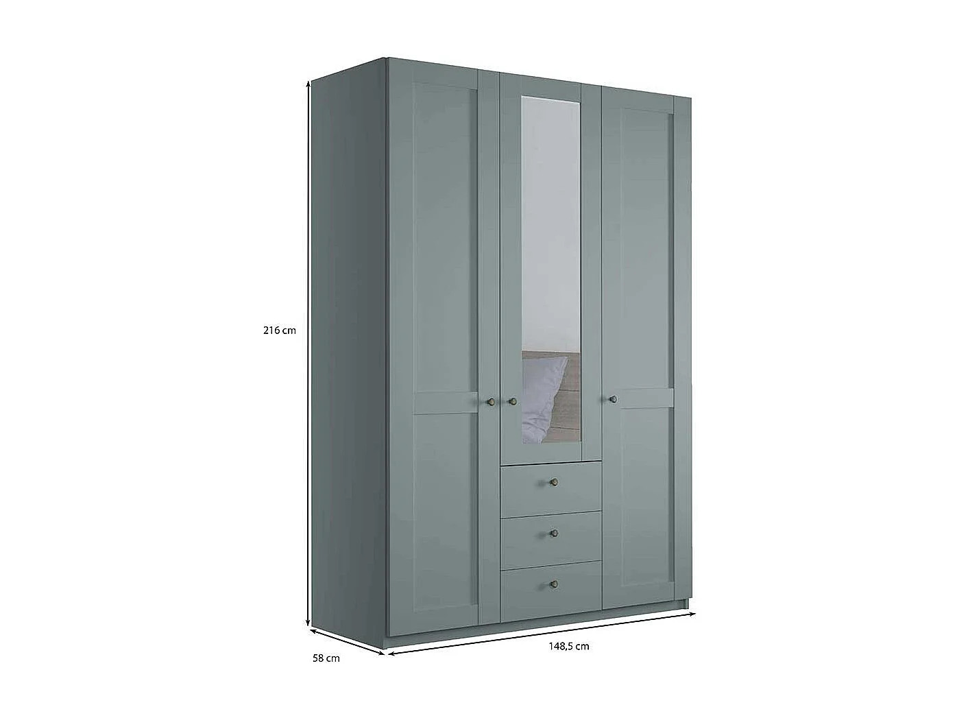 Landhausschlafzimmerschrank modern mit drei Schubladen Drehtüren