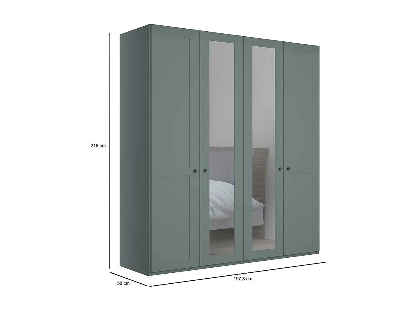 Schlafzimmerkleiderschrank Spiegel in Graugrün modernen Landhausstil